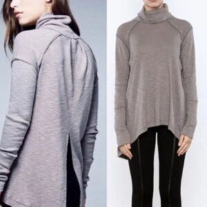 Free People We the Free Long Sleeve Turtleneck Top Split Back Gray Small /Med